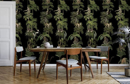 Tropical Jungle Animal Print Wallpaper Mural in dining room