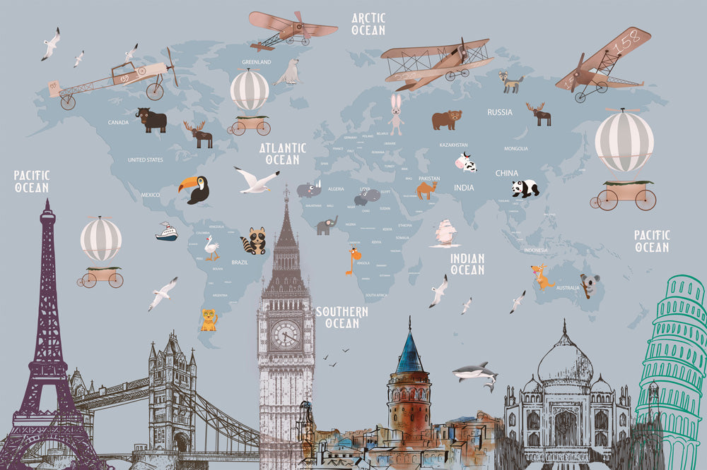 Adventure World Map Children's Mural Wallpaper