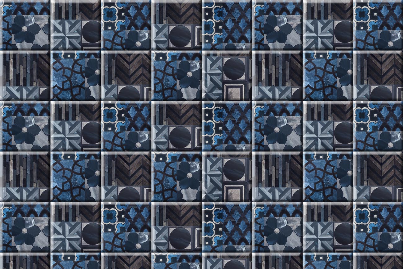 dark blue pattern tile and mosiac wallpaper