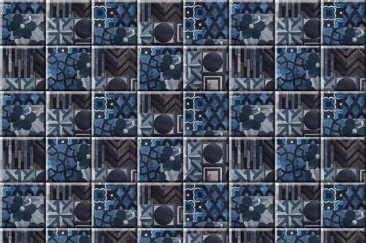 dark blue pattern tile and mosiac wallpaper