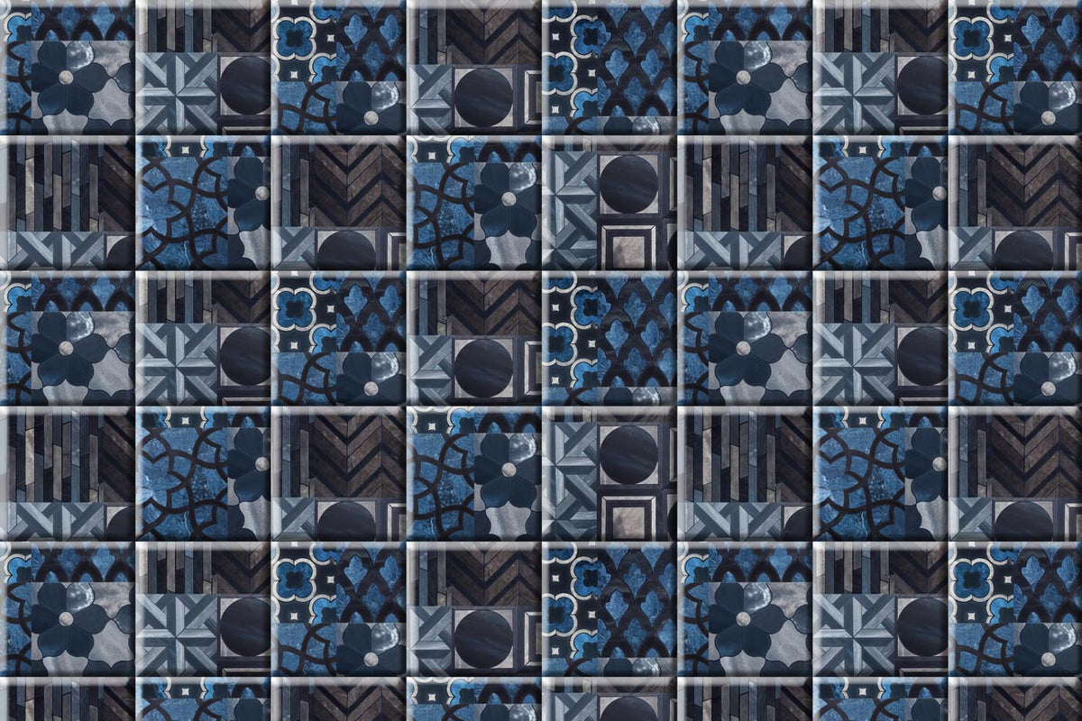 Modern Geometric Blue Floral Mural Wallpaper