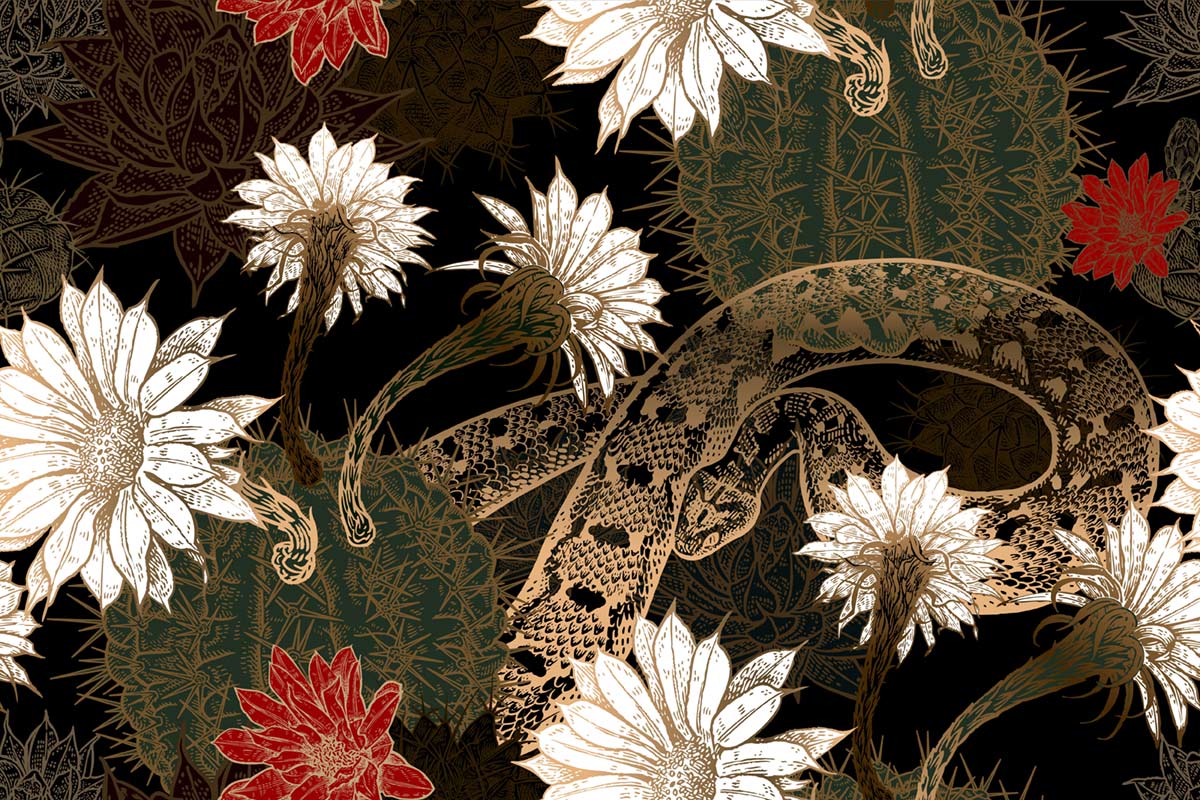 Snake in Flower Wallpaper Home Decor
