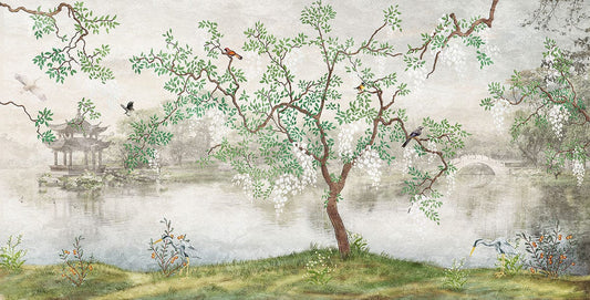 wild garden chinoiserie style wall mural home decor idea