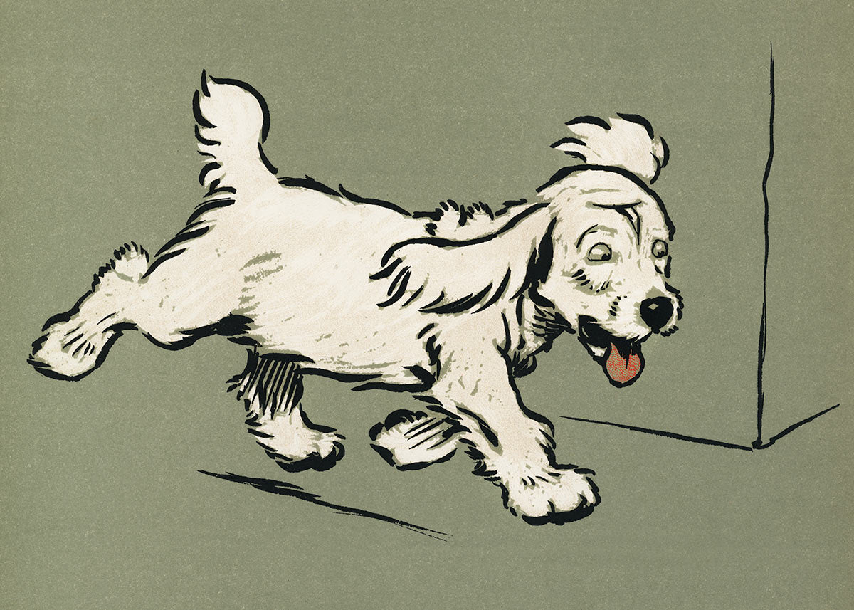 Vintage Whimsical Playful Dog Mural Wallpaper