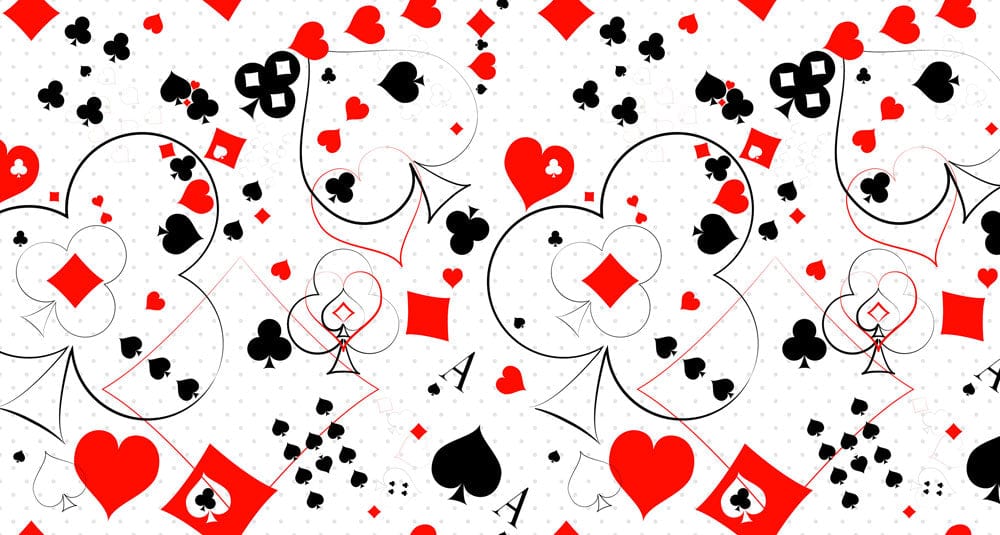 humorous wall mural with hearts, poker chips, and squares
