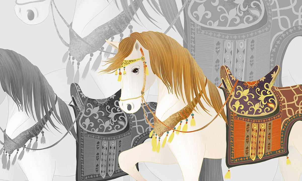 Elegant Carousel Horse Grey Mural Wallpaper