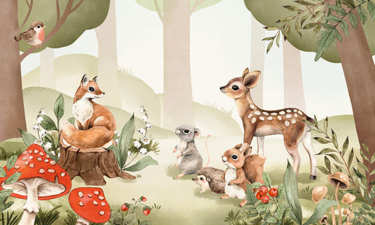 animals in forest come to see the great fox lady wall murals wallpaper