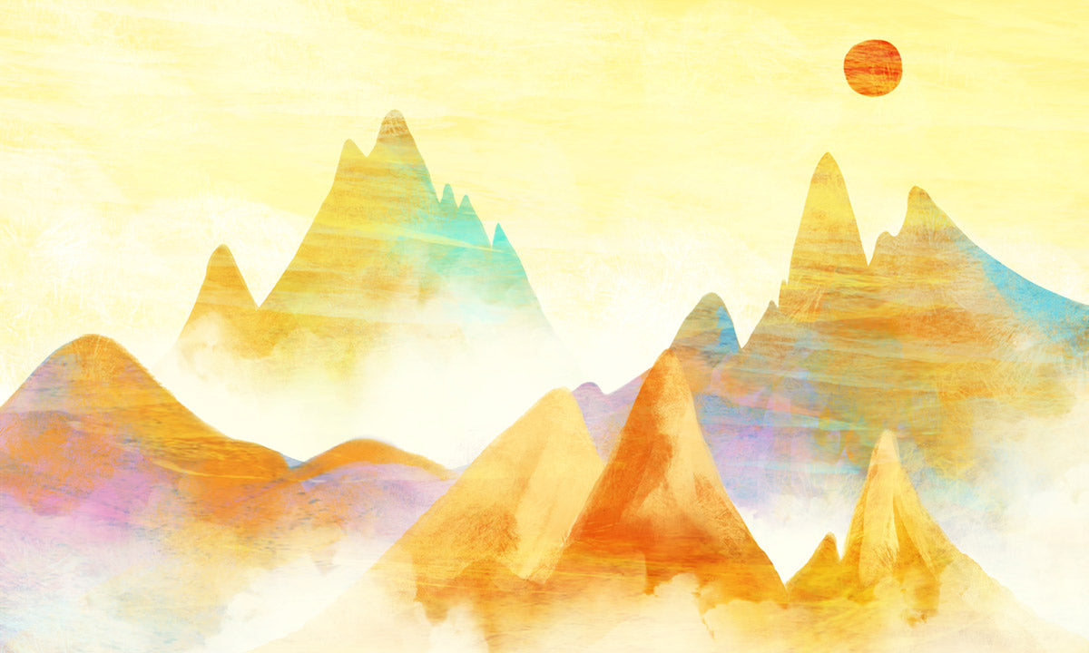 Sunset Mountain Watercolor Mural Wallpaper