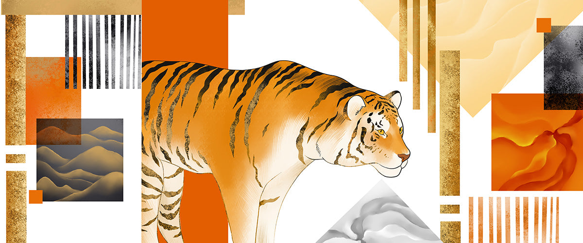 Abstract Tiger Geometric Orange Mural Wallpaper