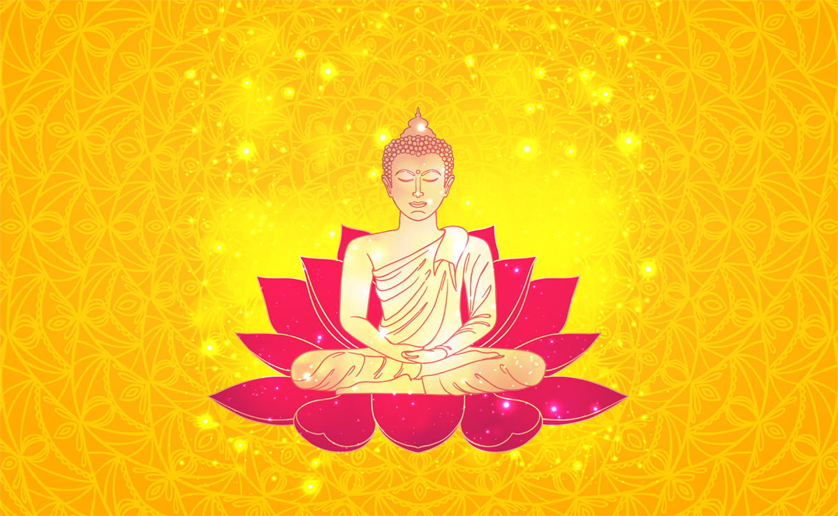 Golden Buddha Lotus Flower Mural Wallpaper