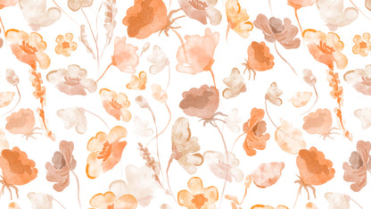 Plain orange wallpaper with watercolour floral patterns Mural