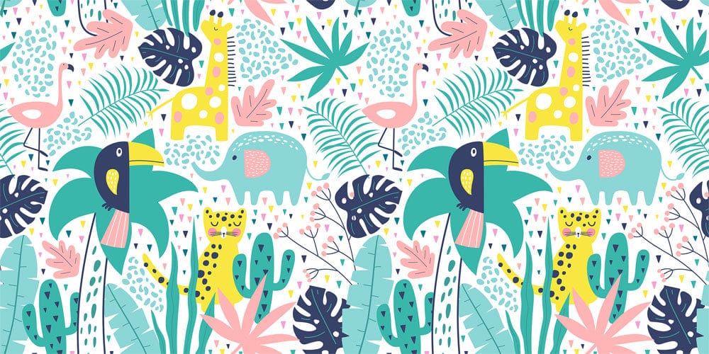 Colorful Tropical Animal Children's Mural Wallpaper