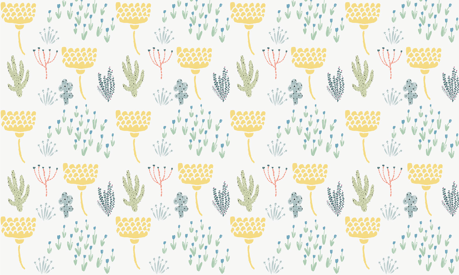 Wallpaper mural for home decoration featuring a repeating pastel plant pattern.