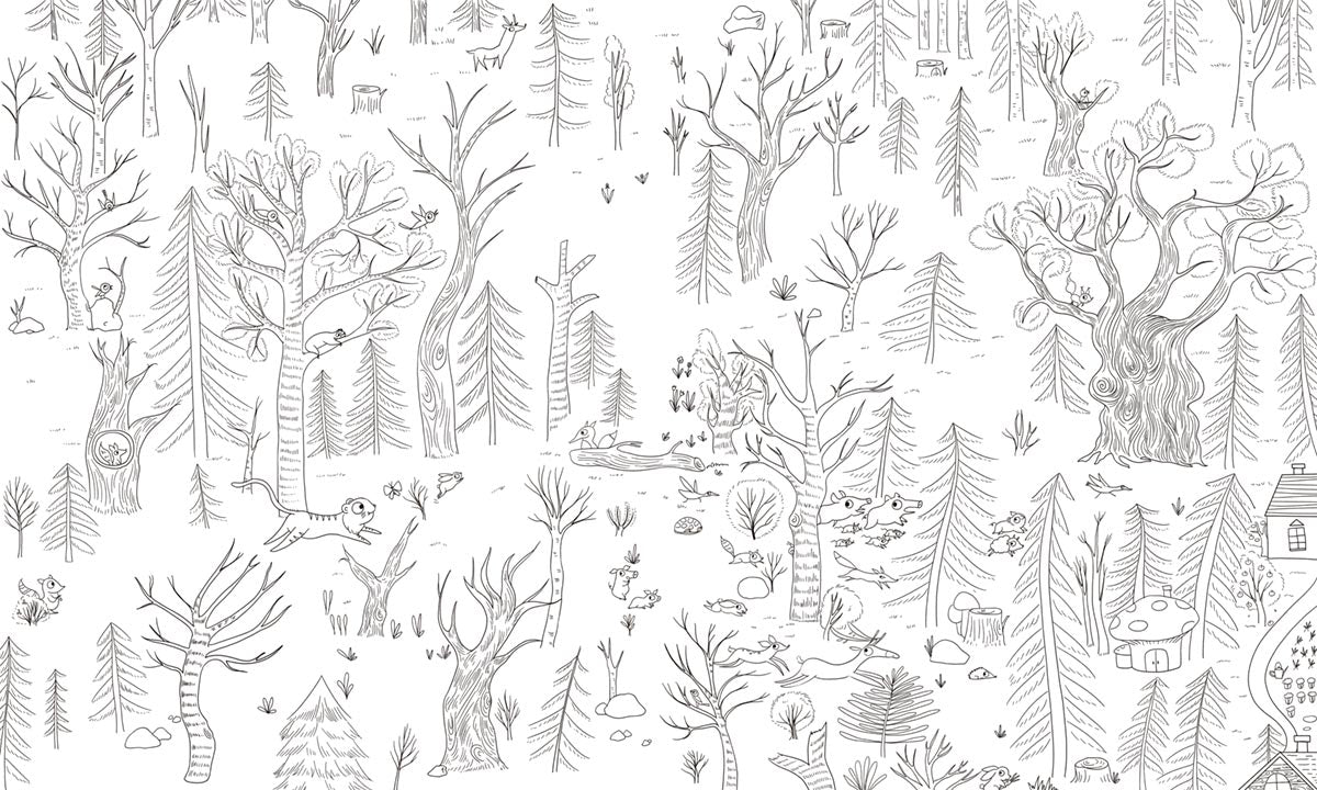 Papier Peint Panoramique Forêt Dessinée à la Main