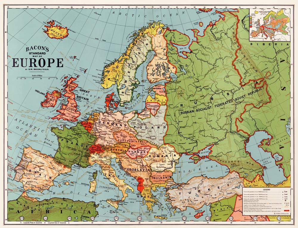 Bacon's Standard Europe Map Customized Wallpaper Mural