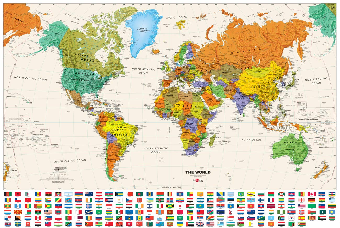 Colorful World Map Educational Mural for Wall