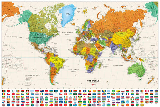 Colorful World Map Educational Mural for Wall