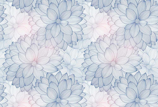 mixed pink and blue flowers on a wall art mural