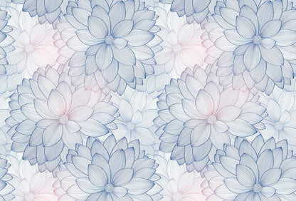 mixed pink and blue flowers on a wall art mural