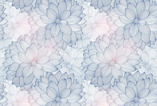 mixed pink and blue flowers on a wall art mural