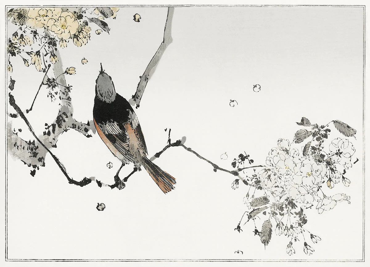 Vintage Bird Floral Art Mural Wallpaper