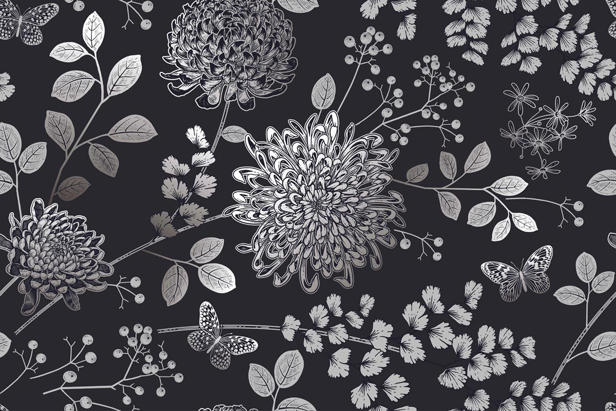 Elegant Floral and Butterfly Mural Wallpaper