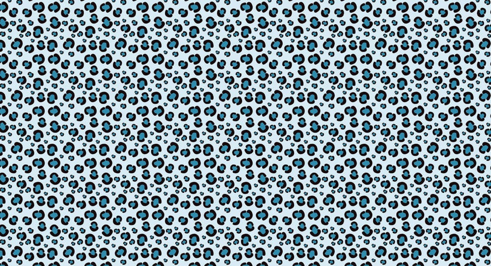 Leopard print wallpaper mural in blue for use in interior design, including the animal skin pattern