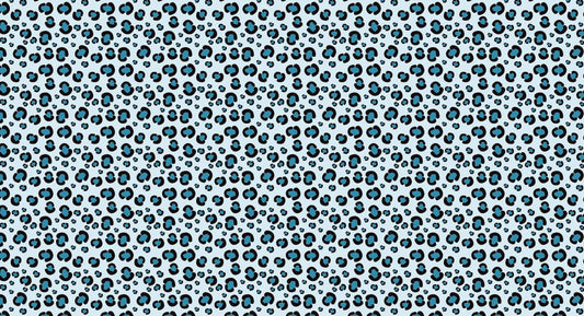 Leopard print wallpaper mural in blue for use in interior design, including the animal skin pattern