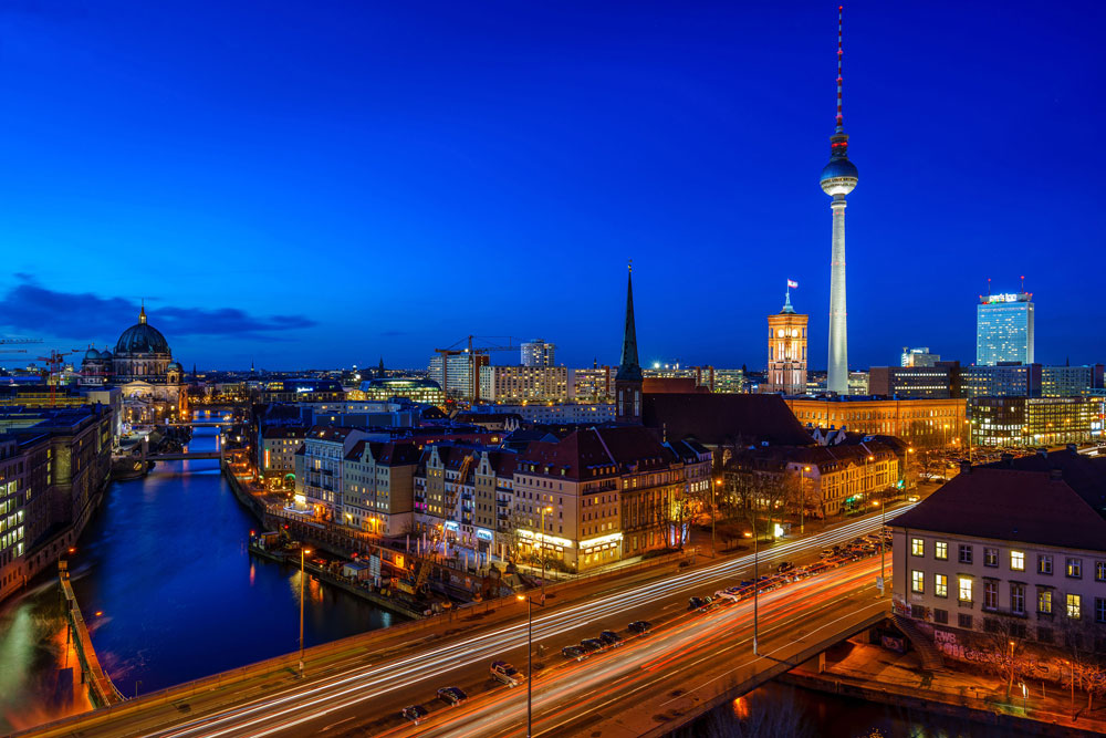 Blue Twilight Cityscape Wall Mural