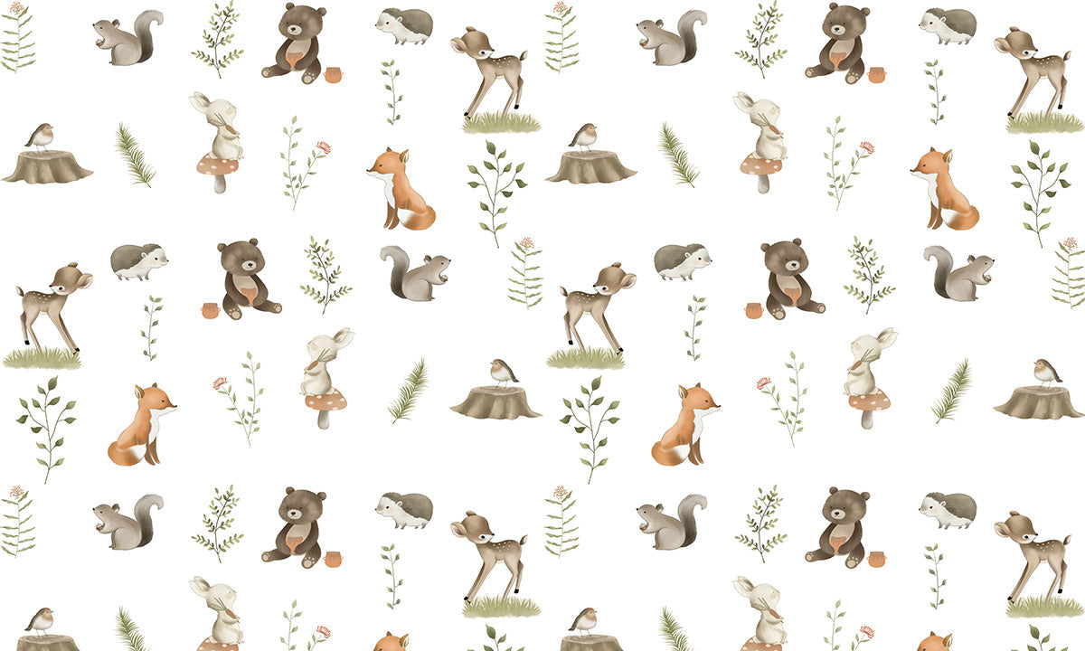 Carta da parati per asilo nido con animali della foresta