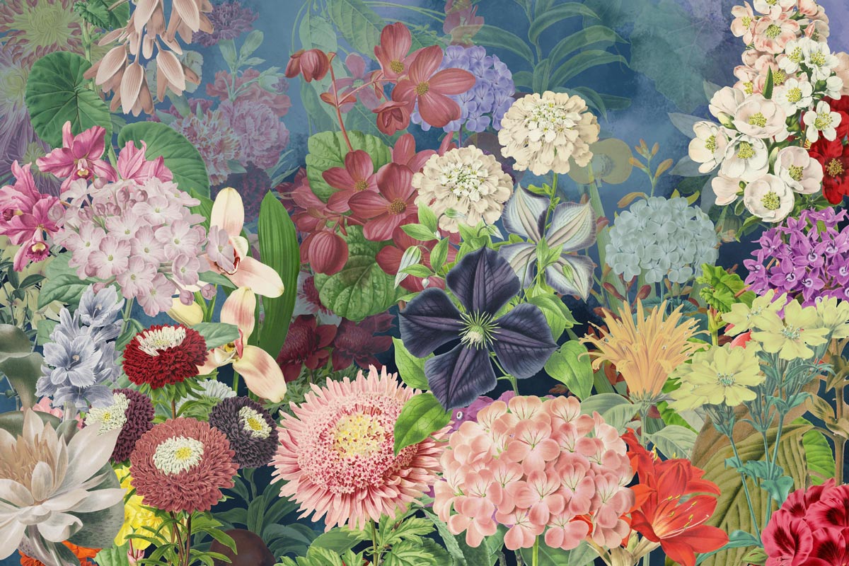 Vibrant Botanical Garden Floral Mural Wallpaper