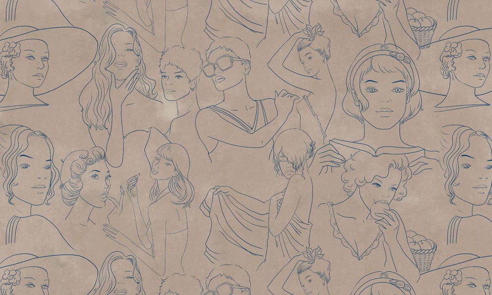 Vintage Portraits Art Deco Mural Wallpaper