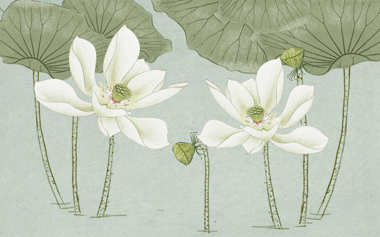 White Watercolor Lotus Painting Art Design