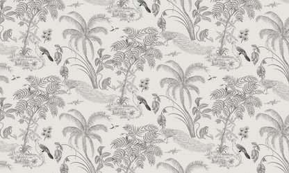 Tropical Bird Monochrome Botanical Mural Wallpaper