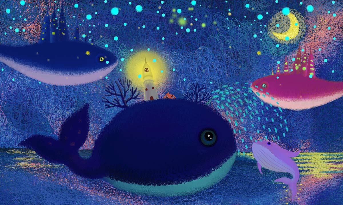 Enchanted Ocean Whale Children's Mural Wallpaper