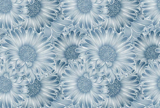 Wall mural background with a distinctively repeating daisy motif.