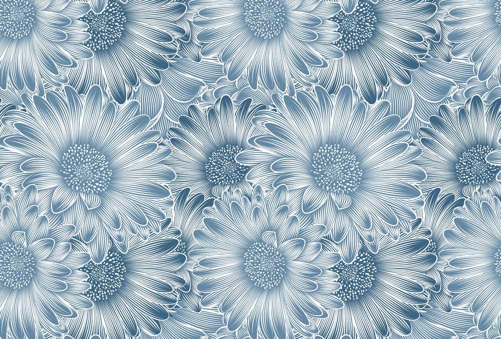 Wall mural background with a distinctively repeating daisy motif.