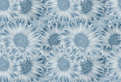 Wall mural background with a distinctively repeating daisy motif.