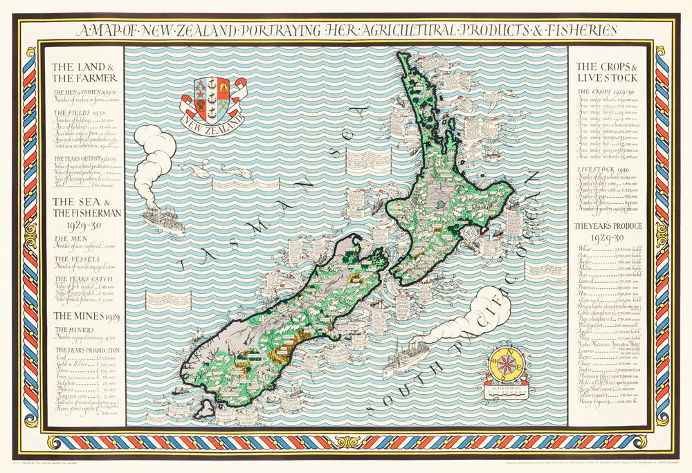 Vintage New Zealand Map Mural Wallpaper