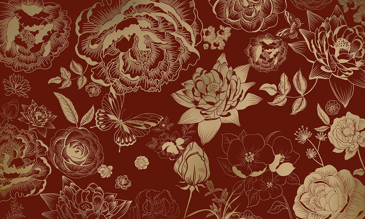 Papier Peint Panoramique Fleurs Dorées Vintage