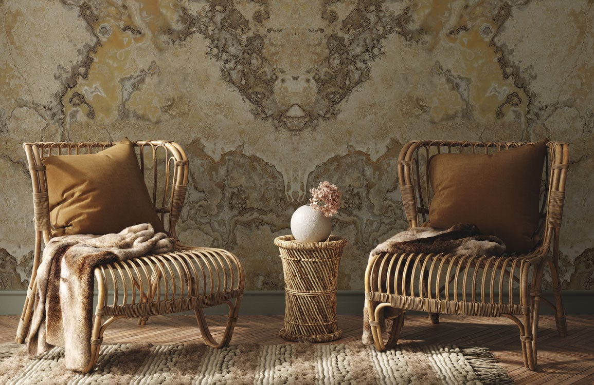 Hallway Decoration Featuring an Abstract Brown Marble Wallpaper Mural