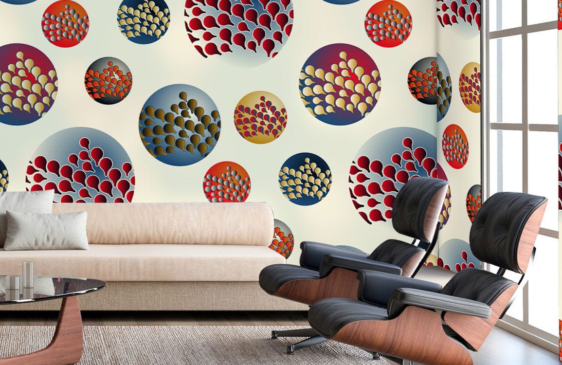 Wallpaper Mural with Abstract Circles Design for Living Room Decoration