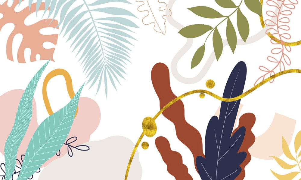 Abstract Botanical Gold Accent Mural Wallpaper