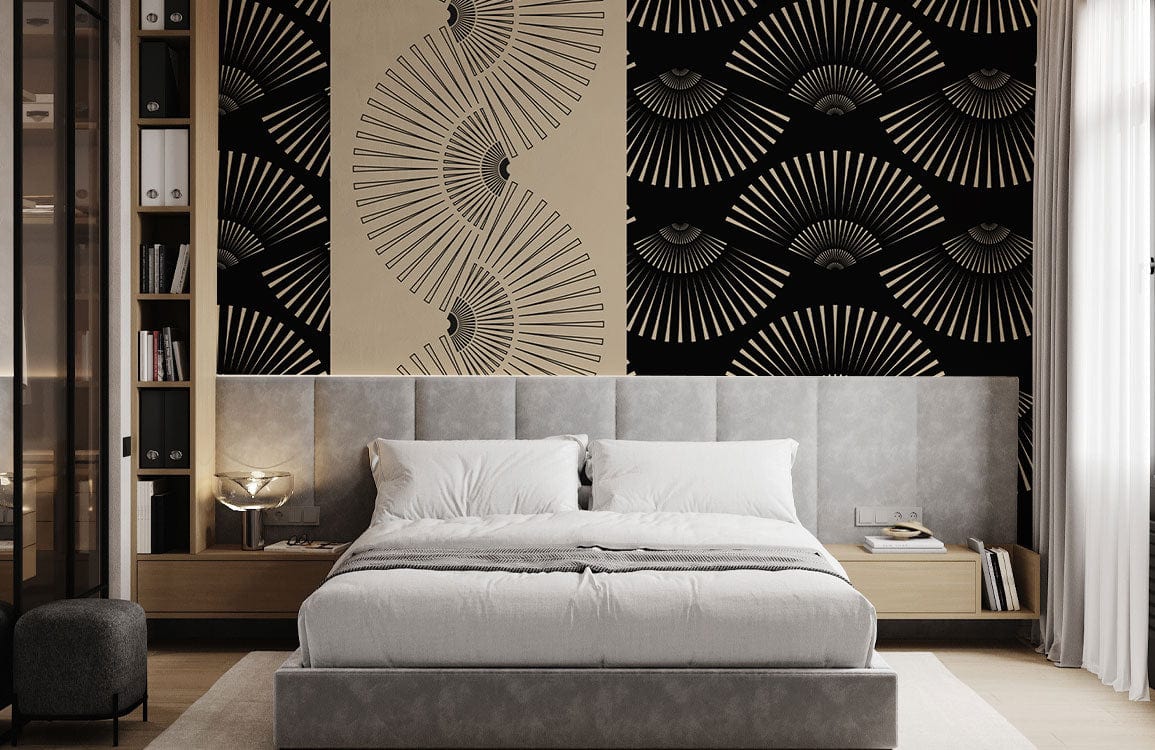 Wallpaper mural featuring an abstract work of art for use as a bedroom decoration
