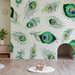 Mural wallpaper in the form of a green peacock feather design, abstract, for the living room.
