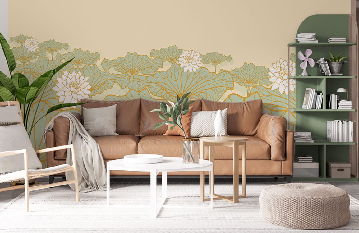 Decorative Wallpaper Mural of an Abstract Lotus Pool for the Living Room