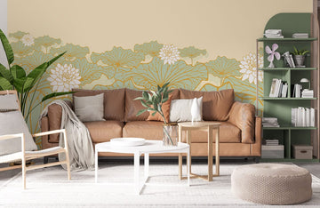 Elegant Beige Floral Art Mural Wallpaper