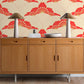Wallcovering Mural in Abstract Red Sakura Pattern for Hallway Decoration