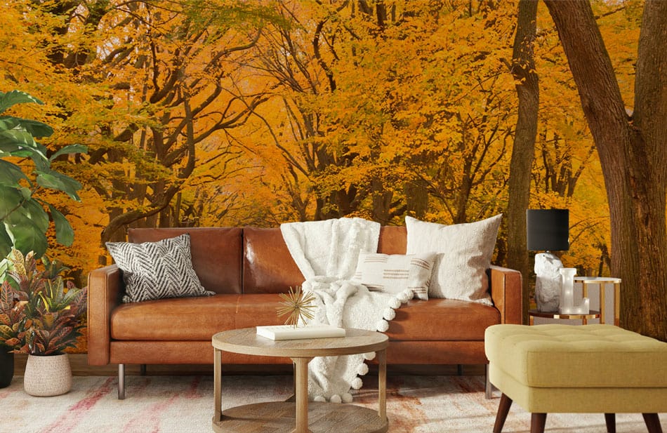 Decoration for the Family Room with an Autumn Path Landscape Mural Wallpaper