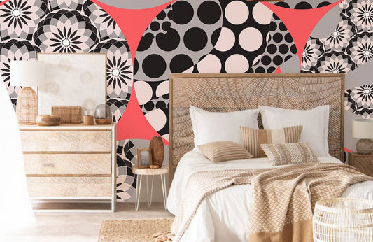 Black & Pink Kaleidoscope Wallpaper mural for use in the decoration of the bedroom